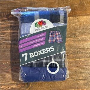 Fruit of the Loom Kids' Blue and Black Plaid Boxers - 7 Pack